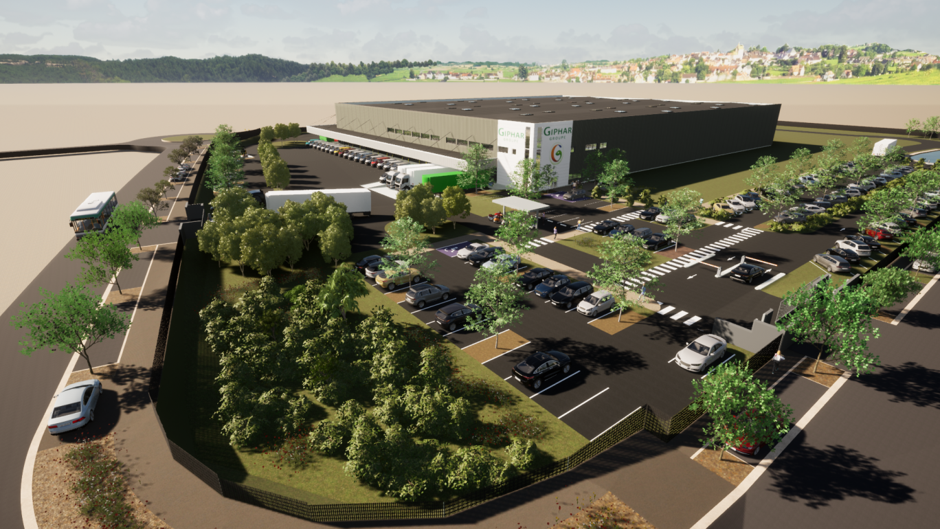 L’entrepôt de 10 000 m2 se construit sur la zone d’activités du Parc de Beauregard à Longvic. (@Giphar)