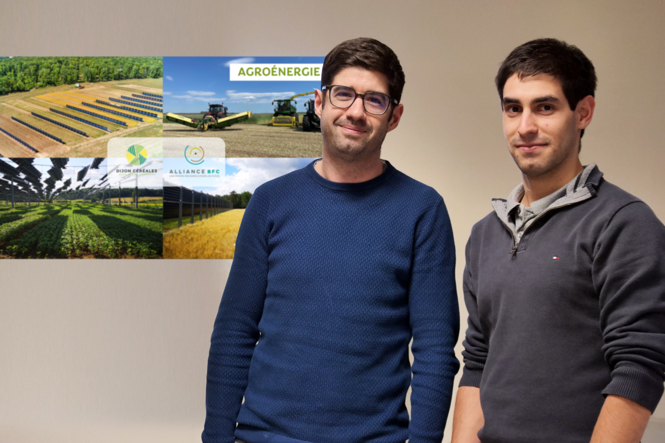 Laurent Druot, chargé de développement des énergies renouvelables chez Dijon Céréales, et Pierre Détain, ingénieur agronome des nouvelles énergies, travaillent à multiplier les solutions pour concilier production alimentaire et transition énergétique dans l’agriculture. (@ Didier Quintard)