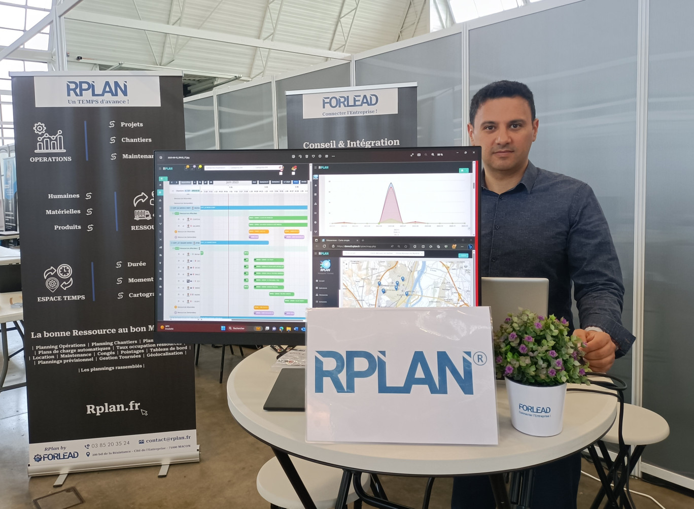 Chakir Bensiam a présenté la solution RPlan aux professionnels du BTP de Saône-et-Loire afin de leur faciliter le travail et de les faire entrer dans le digital. (© Forlead)