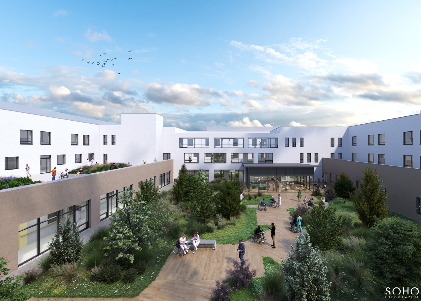 Le futur bâtiment du centre de rééducation Divio devrait accueillir les patients dès le milieu d’année 2025. (© Agence d’architecture SOHO Atlas In Fine)