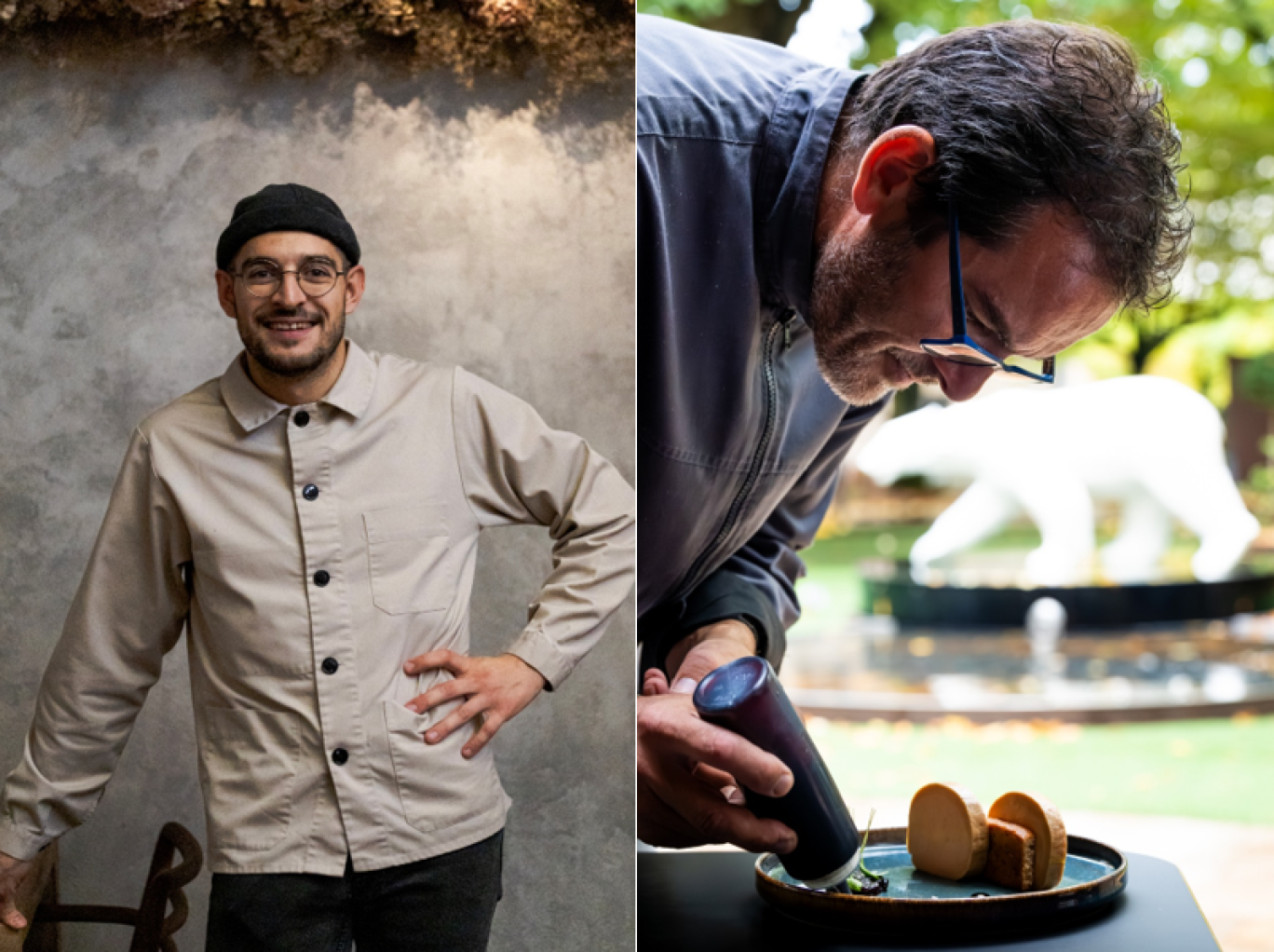 Angelo Ferrigno (à gauche) et Laurent Peugeot partagent la fierté d’avoir rejoint le Michelin en plus d’une vocation née dès l’enfance. © Noémie Lacarelle et © Lucamé Dias