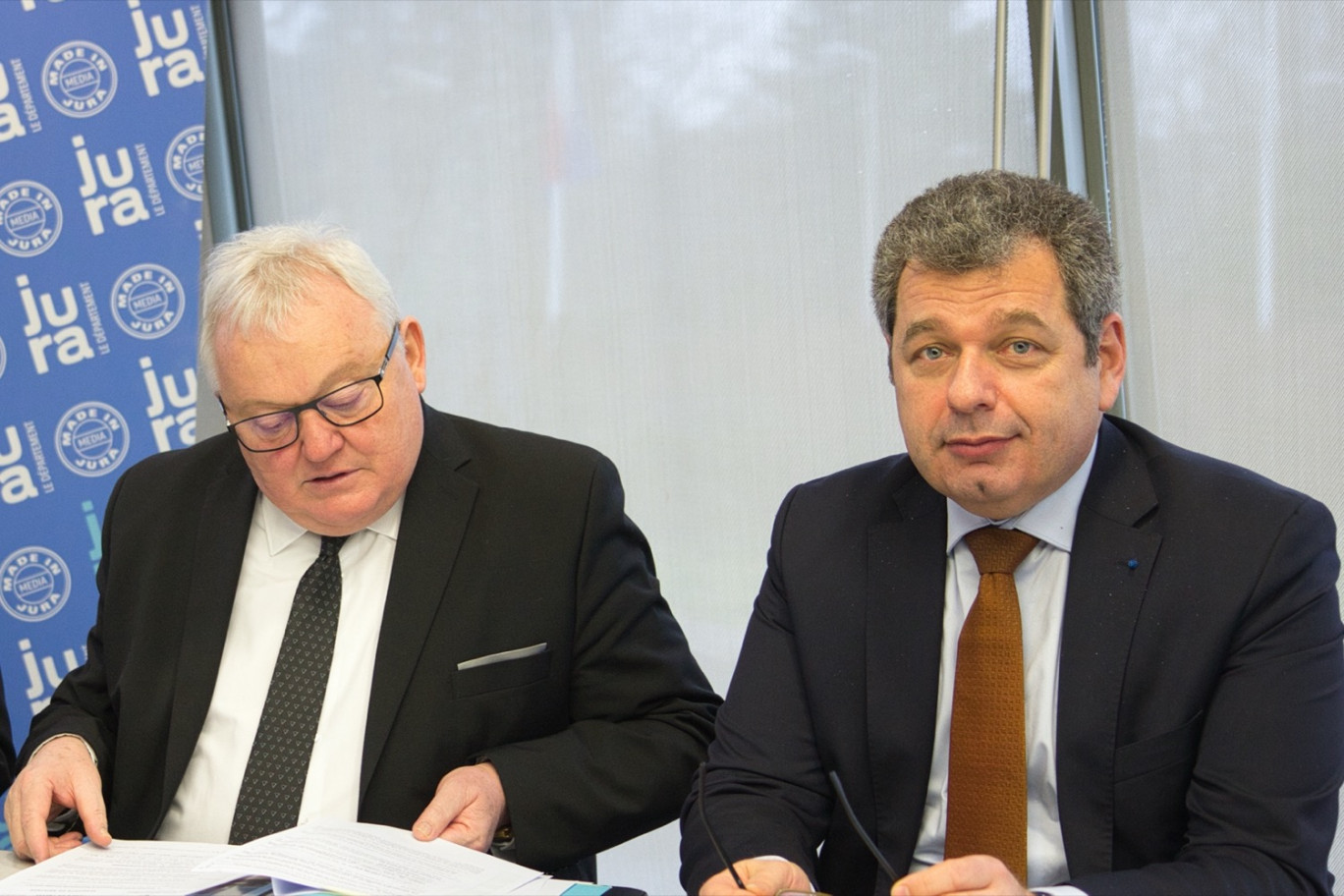 « Clément Pernot, président du Conseil Départemental du Jura et Franck Goldnadel, Directeur Général d’EDEIS ». Crédits photo : Arnaud Morel